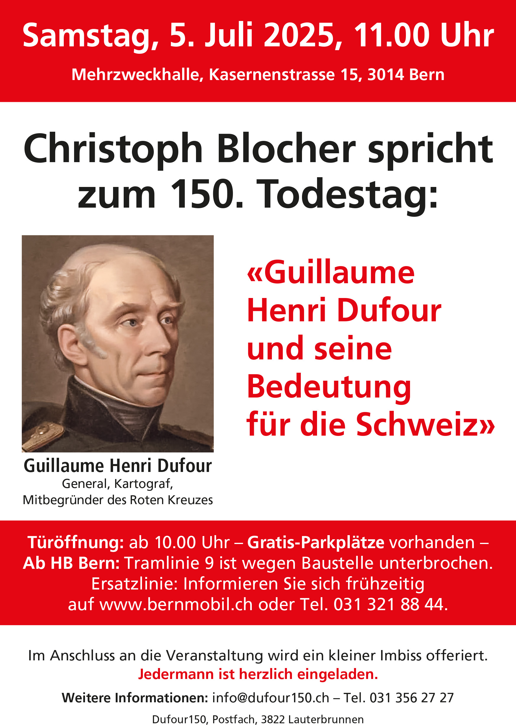 Christoph Blocher spricht zum 150. Todestag: «Guillaume Henri Dufour und seine Bedeutung für die Schweiz»