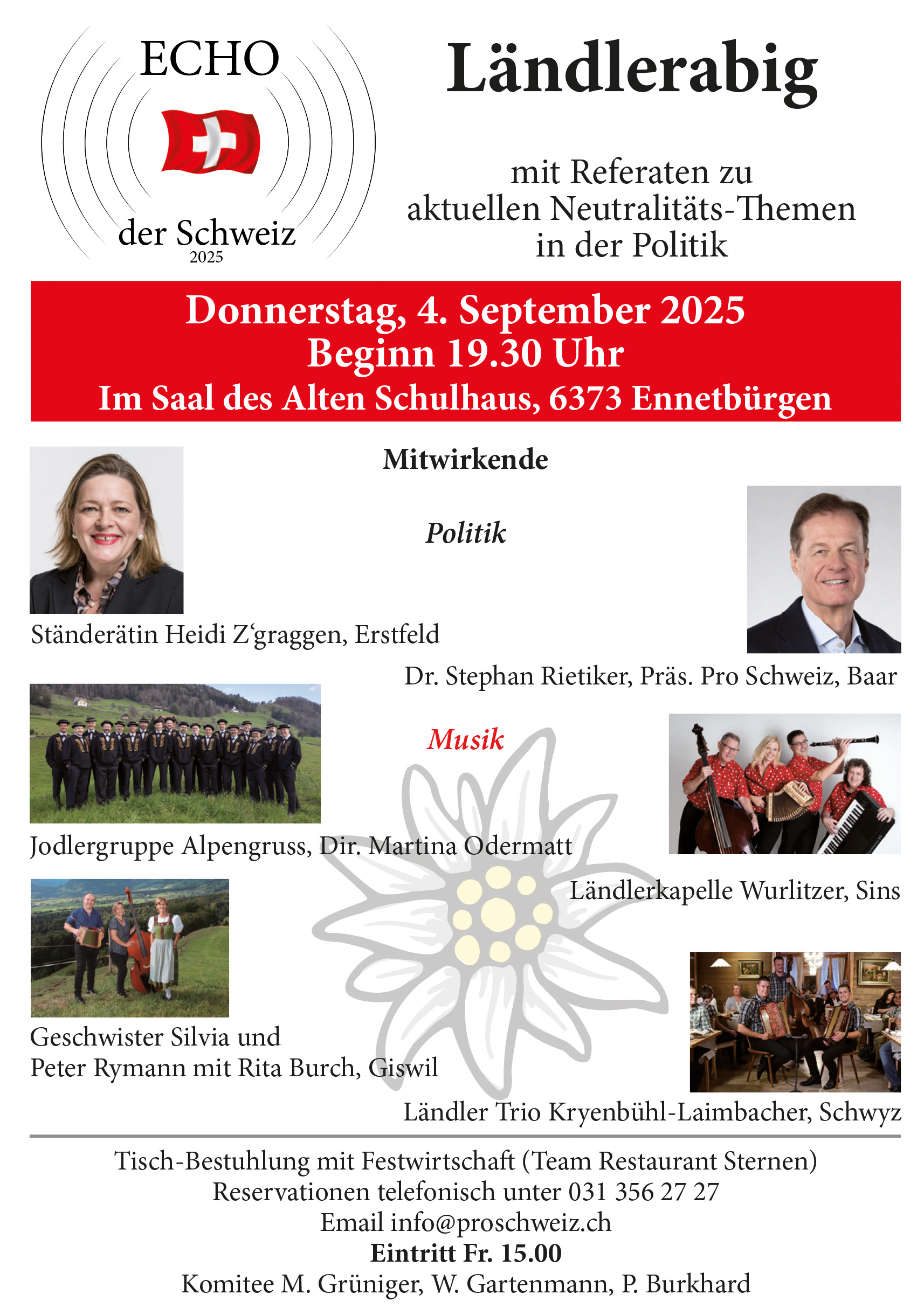 Ländlerabig mit Referaten zu aktuellen Neutralitäts-Themen in der Politik